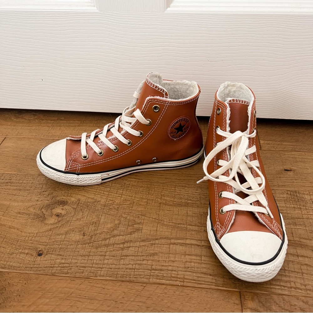 Converse Caramel Brown Fleece Lined Leather High Top Sneakers